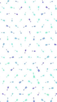 Animated Seamless Pattern Of Rotating Multicolored Bow Arrow Symbols In Blue And Teal Tones On A White Background, 9:16 Vertical Video