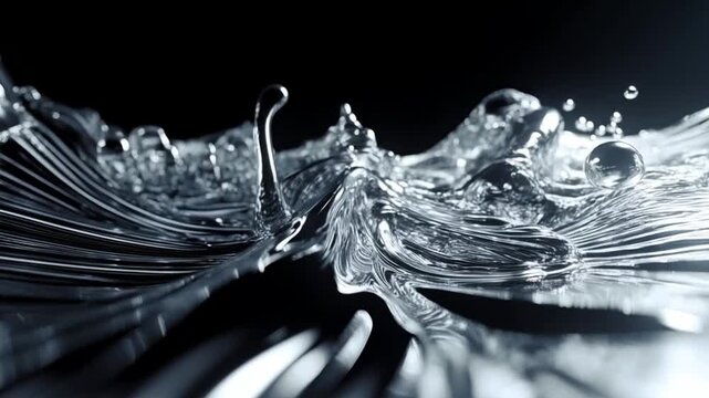 Shimmering liquid mercury morphing between abstract shapes with chrome reflections