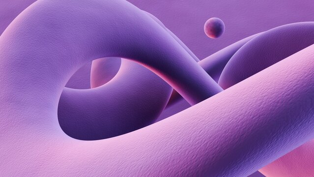 Velvet violet shapes and spheres abstract background. 3d illustration