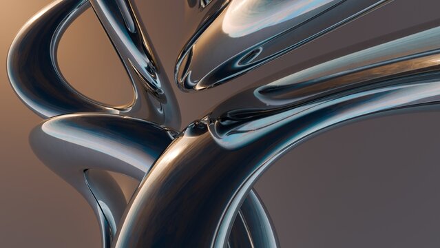 Fluid liquid metal shapes and spheres abstract background. 3d illustration contemporary art