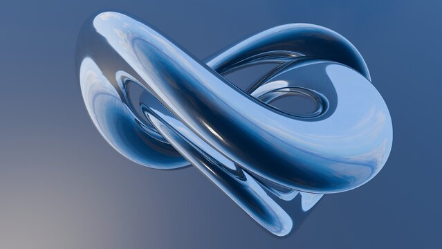 Fluid liquid blue metal shapes and spheres abstract background. 3d illustration