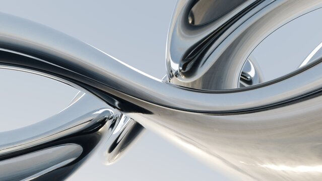 Fluid liquid metal shapes and spheres abstract background. 3d illustration contemporary art