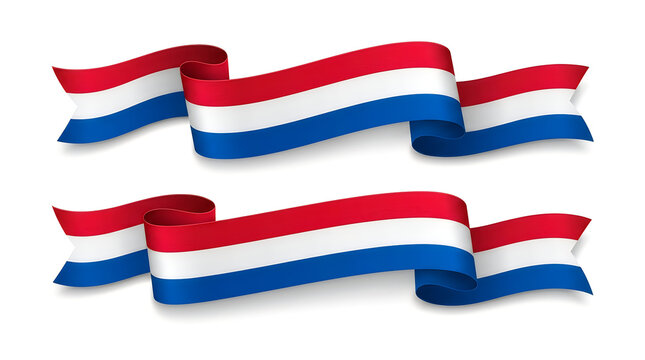 Set of two wavy ribbons in red white and blue colors