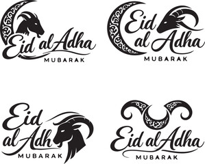 Set of four minimalist Eid al Adha Mubarak vector logo design elements © samiul
