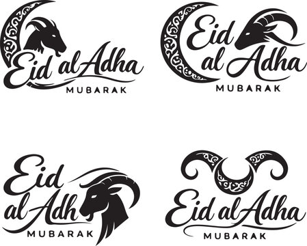 Set of four minimalist Eid al Adha Mubarak vector logo design elements