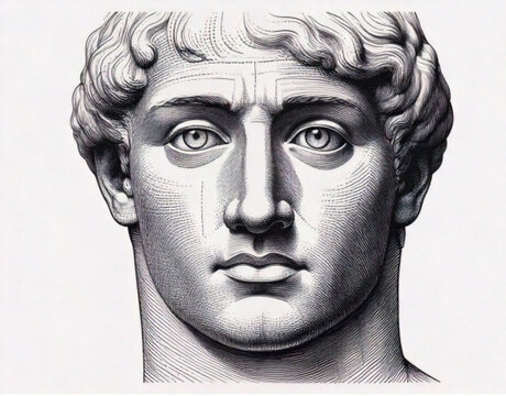 Ancient Roman Emperor Bust Sculpture Portrait Close Up.