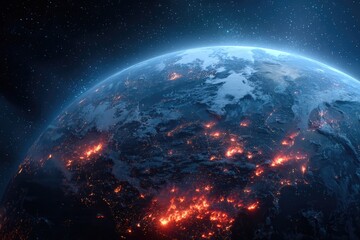 Obraz premium Earth From Space Glowing With City Lights At Night.