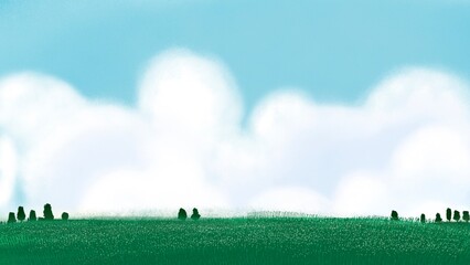 Fototapeta premium Fresh grass and cloud bank on pastel sky background