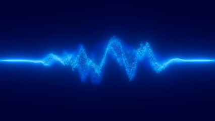 Audio blue waveform digital particle wave background. Abstract music dot waves equalizer. Futuristic point sound wave visualization. AI synthetic voice technology. Distorted dot frequencies. © garrykillian