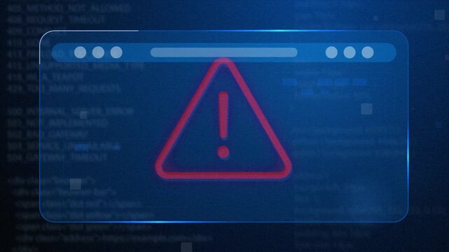 Cybersecurity alerts. Moving banner with warning symbol notifying of data errors, hacker attacks and internet security issues. Graphic animated footage
