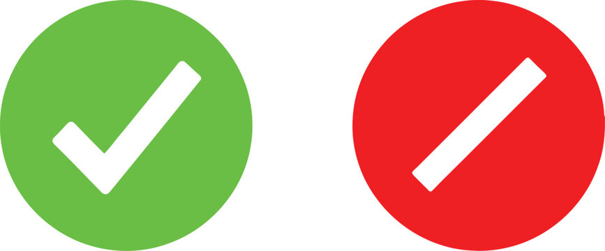 Green check mark and red minus sign icons inside circles representing yes or no options Vector