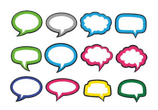 A collection of colorful speech bubbles in various shapes and sizes