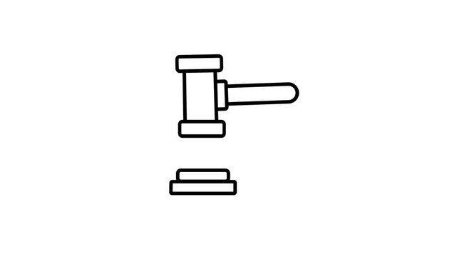 judge's hammer icon, gavel or auction icon, vector, line art design,Justice hammer icon animation on background.hammer judge icon concept. Judge gavel icon animation.