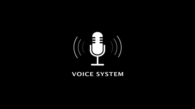 voice recording and podcast mic microphone button icon animation video. voice system microphone black background,