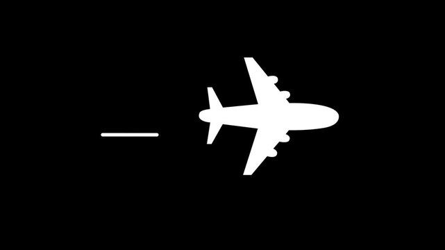 airplane icon animation video on black background.Simple airplane icon black and white.