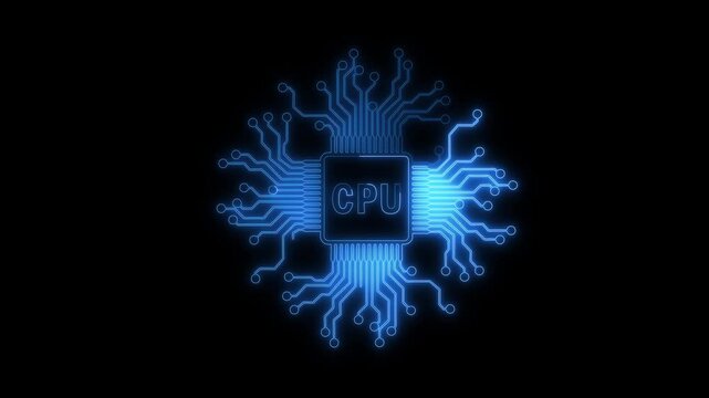 Technology multicolor CPU circuit board background.CPU processor microchip icon animation. CPU processor computing hardware concept. CPU processor semiconductor.