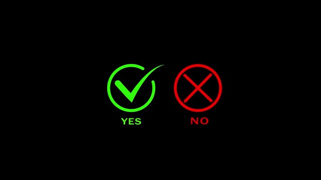 Tick and cross black signs. Gray check mark OK and X icons, isolated on white background. Simple marks gar, Animated yes and no buttons appearing on screenplay design.