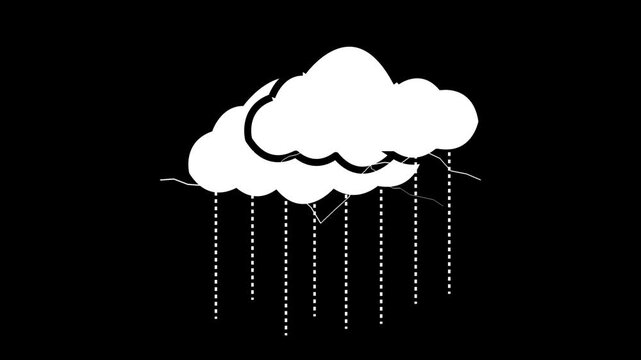 Rainy cloud icon on a black background, Animated heavy rain cloud minimal forecast icon with dynamic rainfall