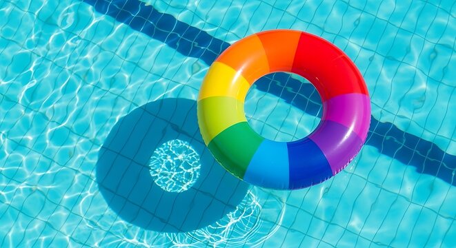 Vibrant inflatable ring floating in a serene underwater world with a diver nearby