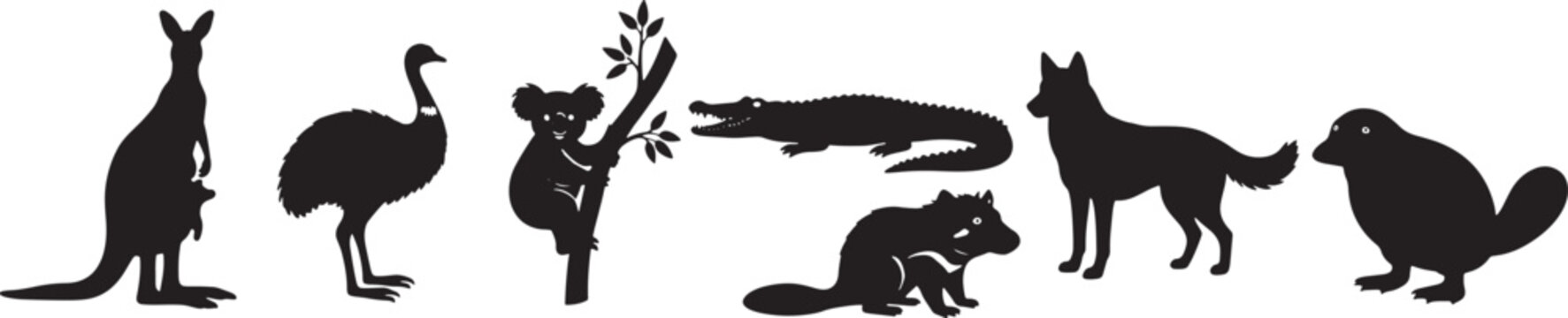 black silhouettes of various wild animals standing in a row