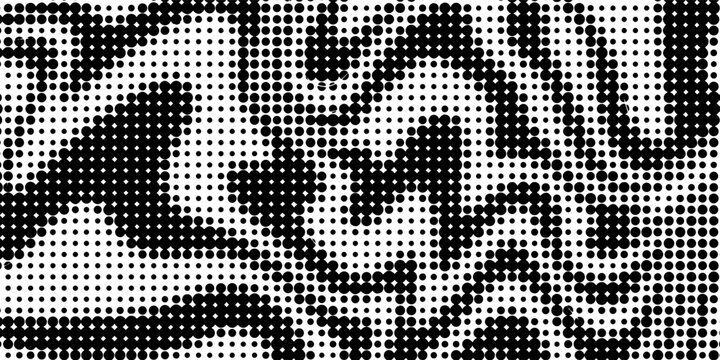 Background with irregular, chaotic dots, points, circle. Abstract monochrome pattern. Black and white color.