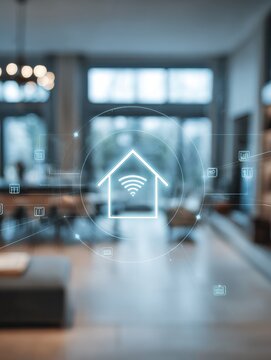 smart home security system with a blured technology background