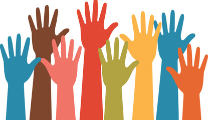 Fototapeta premium Hands raised for team collaboration