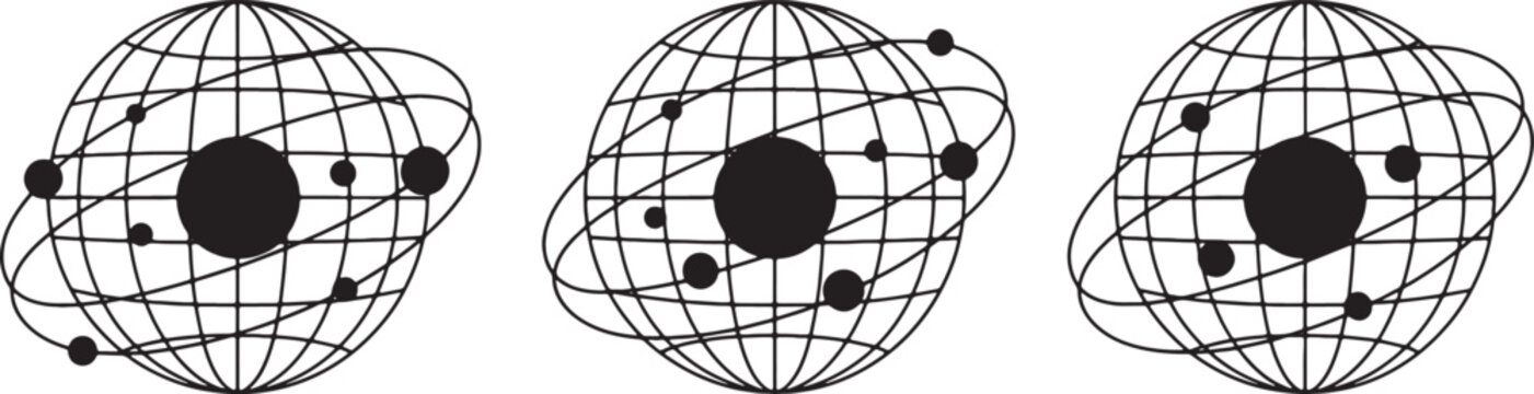 three atomic structures with electrons orbiting nucleus