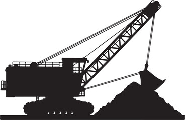 Black Silhouette of a Heavy Duty Mining Excavator and Dirt Pile © Silhouette Studio