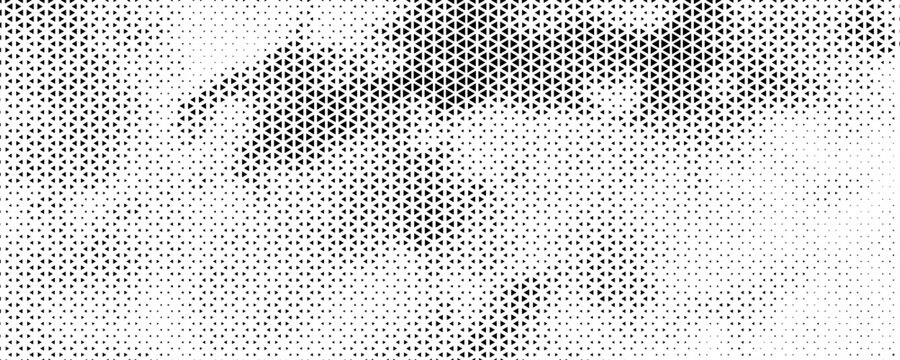 Black and white halftone triangles pattern. Abstract geometric gradient background. Vector illustration.