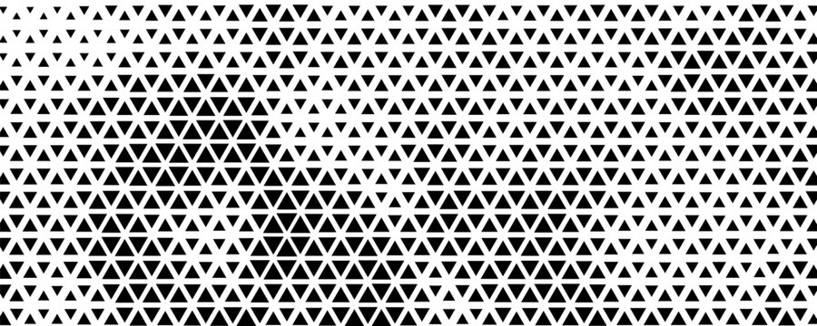 Black and white halftone triangles pattern. Abstract geometric gradient background. Vector illustration.
