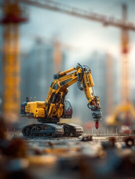 robot construction site working with a blured technology background