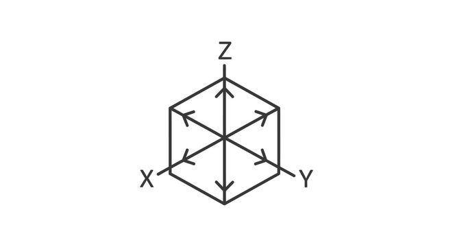 3d coordinate system with xyz axes illustrating spatial dimensions and geometry within a conceptual cube for engineering.