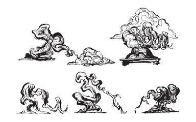 Obraz premium Hand-drawn bonsai trees with sculpted branches illustration