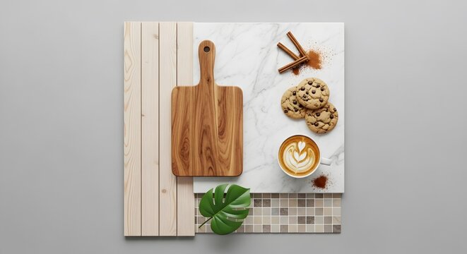 Coffee Break with Chocolate Chip Cookies and Cinnamon Sticks