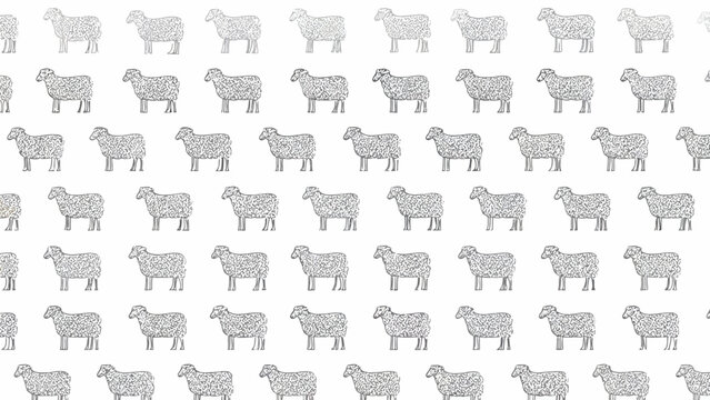 Minimalist sheep pattern background, seamless grey animal silhouettes on white, repeating farm livestock vector illustration for textile design
