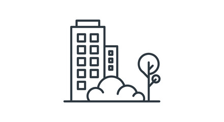 Naklejka premium city buildings and nature vector icon illustrating an urban landscape with green space perfect for real estate smart city and environmental themes.