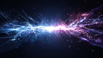 Obraz premium Electric energy collision with lightning flashes.