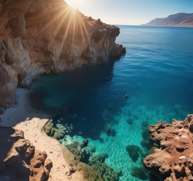 Divers swimming near the entrance of Blue Hole in Dahab's Red Sea coast,  sea, blue hole,  sinai