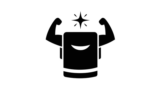 Black robot flexing its muscles strongly.