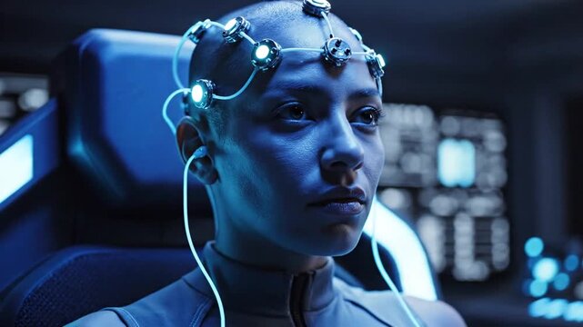 Man wearing brain computer interface technology.