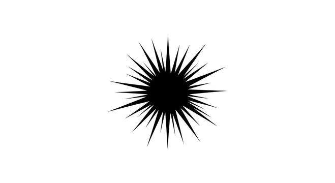 Black sea urchin silhouette with sharp spines on a white background.