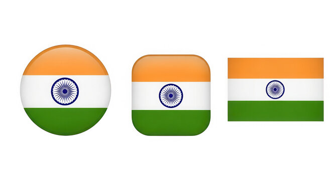Indian flag buttons and icon set isolated on transparent background