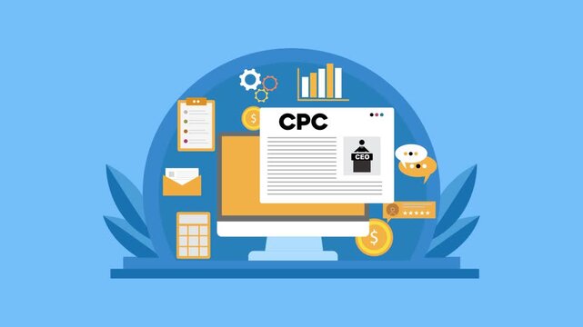 Cost per click concept with online advertising budget, campaign performance and marketing analytics dashboard.