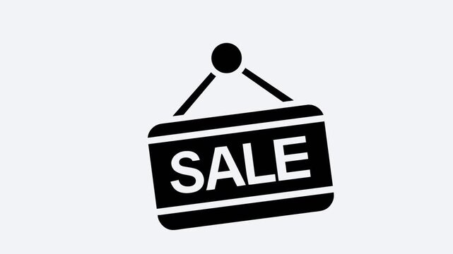 Hanging sale Sign Board Animation on black background. offline shops sign boards with the word sale.