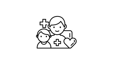 Fototapeta premium Doctor and child with heart and cross symbols, healthcare concept