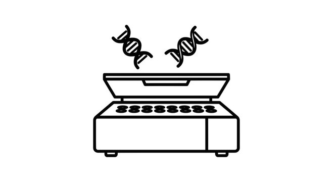 DNA sequencing machine with DNA strands, laboratory equipment, genetic research concept