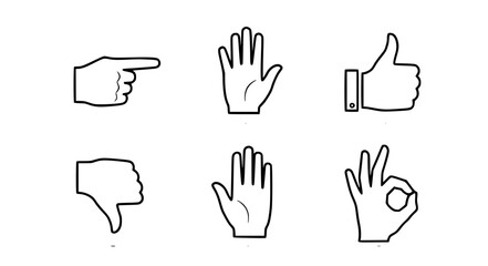 Fototapeta premium Hand Gesture Communication Vector Icons with Pointing Thumbs and Stop Signs