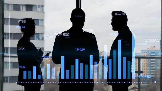 Engaging business team collaborates in a modern office, analyzing data and projecting growth through strategic planning and effective communication for success.