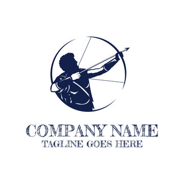 Vintage Archer Warrior Logo Vector Illustration On White Background